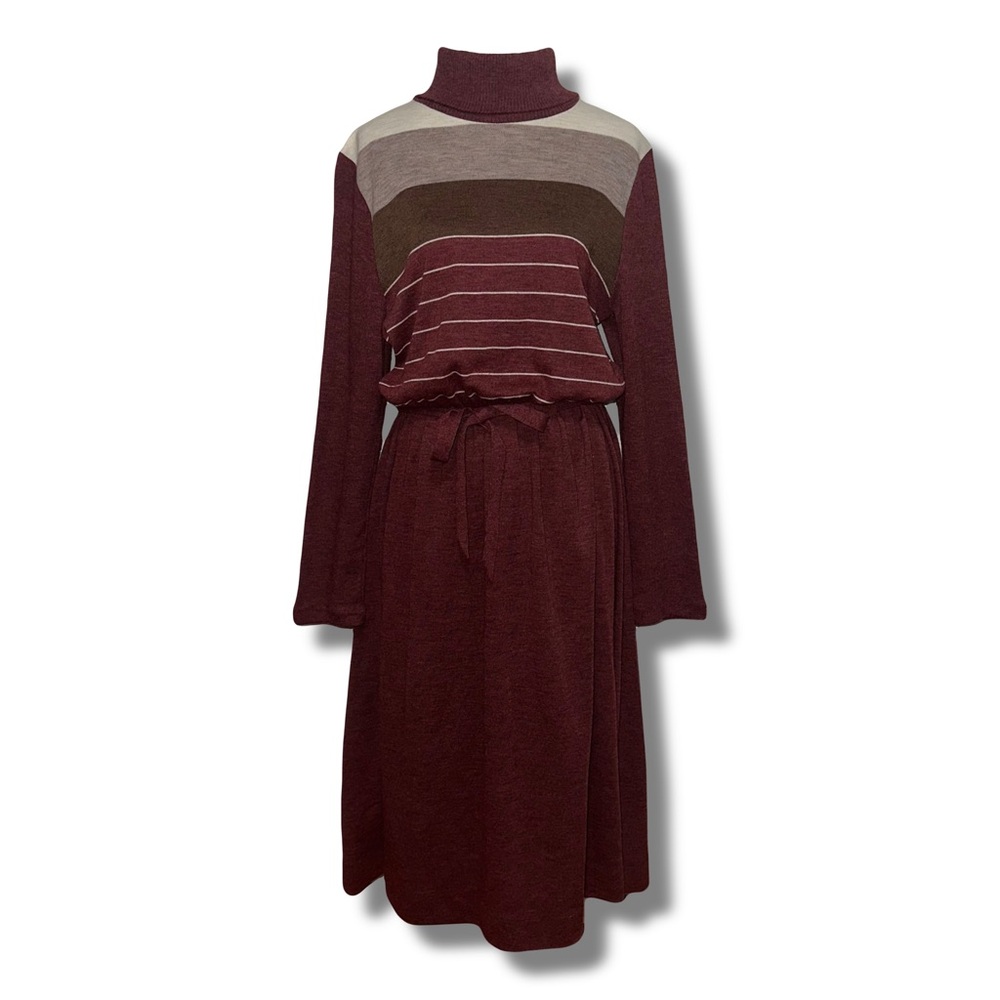 Vtg 70s Knit Turtleneck Sweater Dress